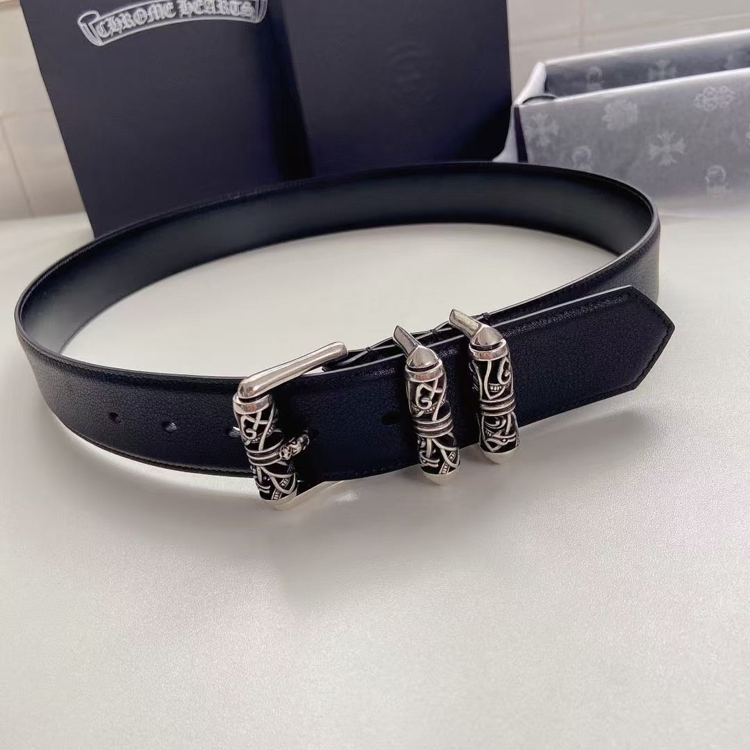 Chrome Hearts Black Leather Roller Belt