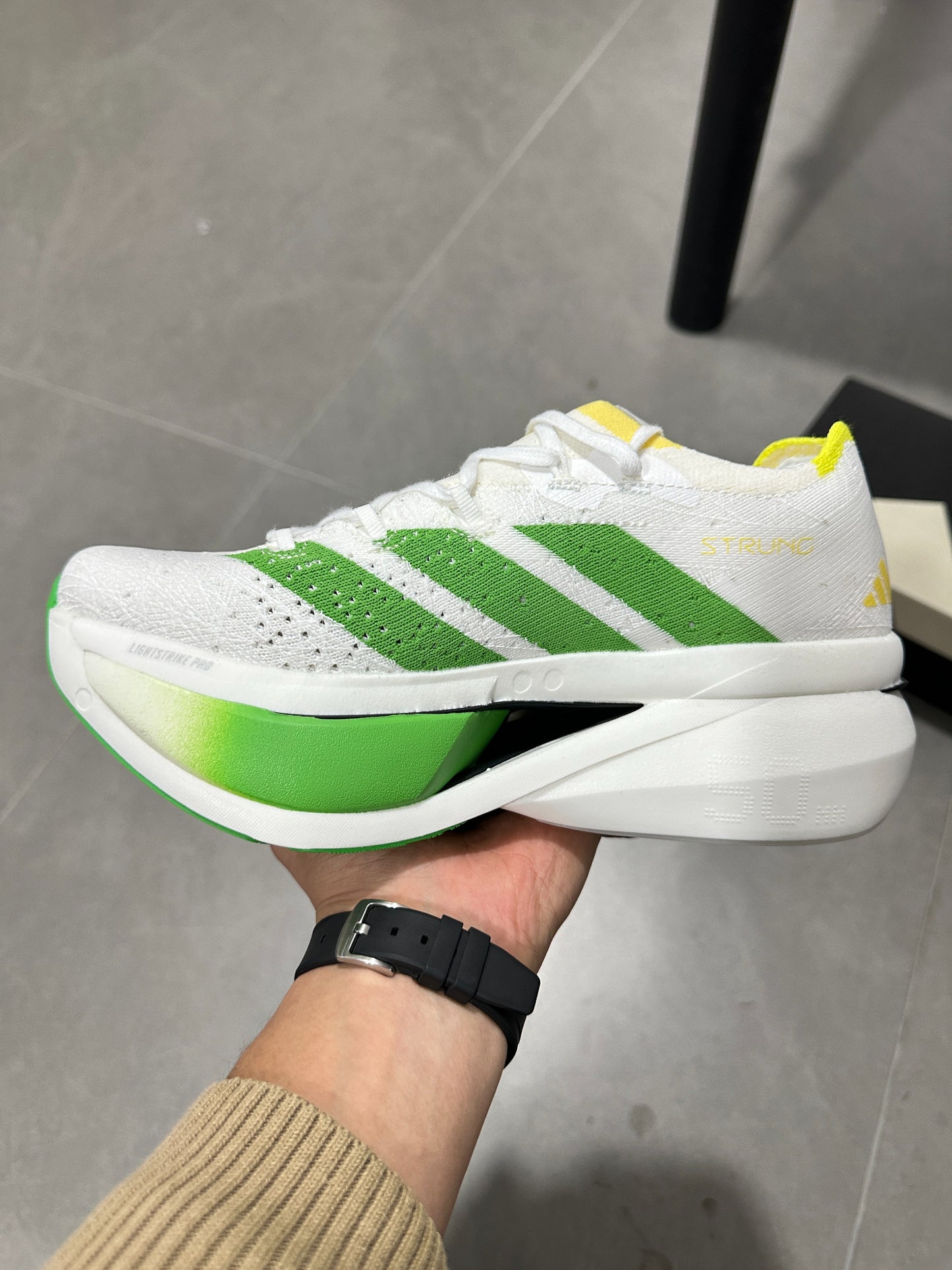 Adidas ADIZERO ADIOS PRO 4 (Cloud White / Green / Yellow colorway)