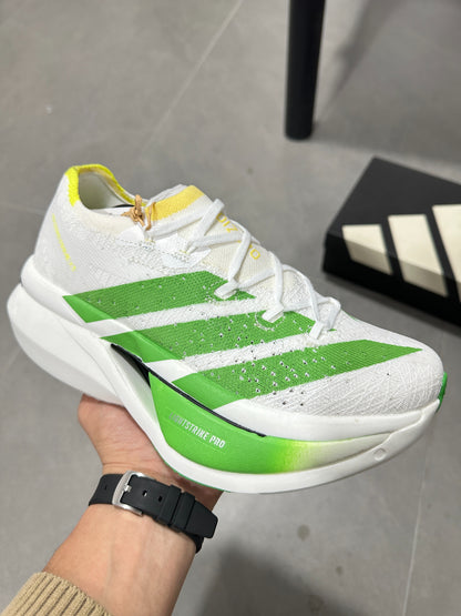 Adidas ADIZERO ADIOS PRO 4 (Cloud White / Green / Yellow colorway)