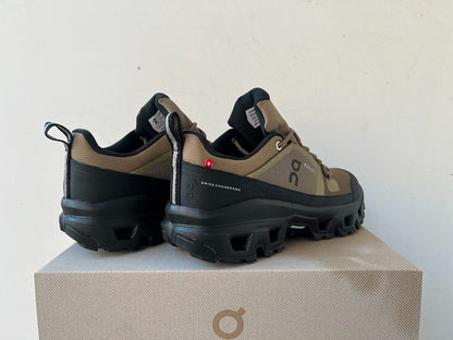 On Cloudrock Low Waterproof Hiking Shoes in Olive / Black