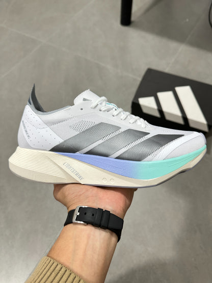 Adidas ADIZERO DRIVE RC (Cloud White / Silver Metallic / Blue Turquoise colorway)