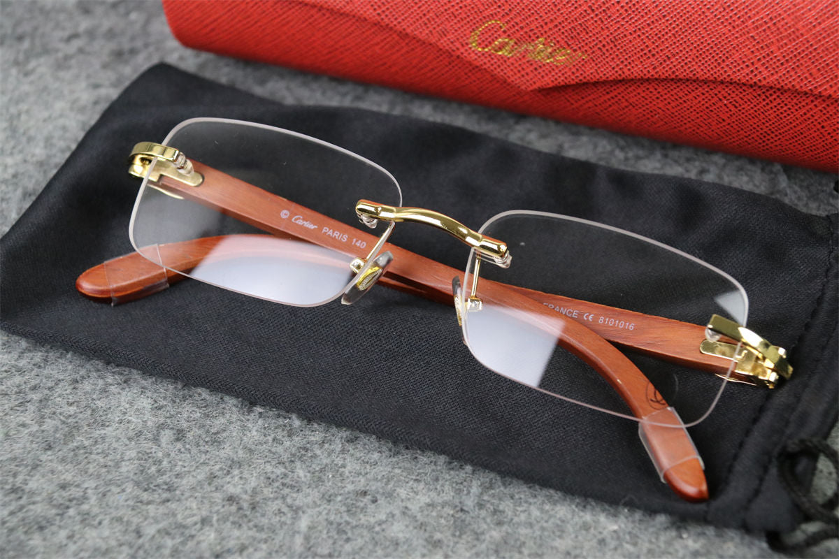 CT0052O Gold Rimless Eyeglasses with Wood Temples Sunglasses