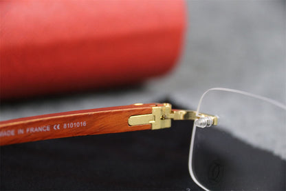 CT0052O Gold Rimless Eyeglasses with Wood Temples Sunglasses