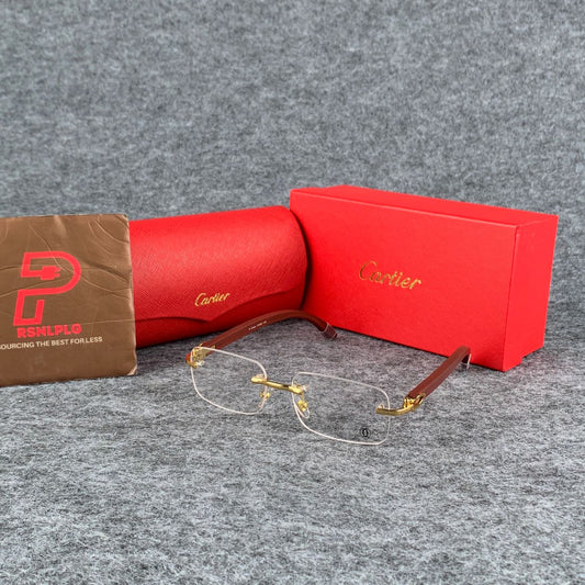 Vintage Wood Classic C Décor Platine Rimless Sunglasses