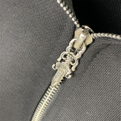Chrome Hearts Horseshoe Floral Cross-Sleeve Zip Up Hoodie 'Black/White'