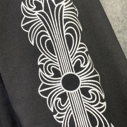 Chrome Hearts Horseshoe Floral Cross-Sleeve Zip Up Hoodie 'Black/White'