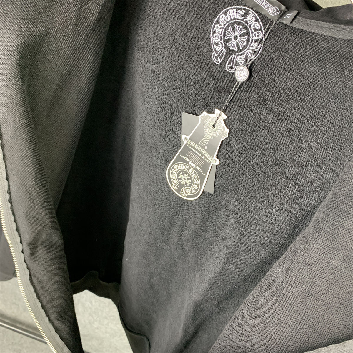 Chrome Hearts Horseshoe Floral Cross-Sleeve Zip Up Hoodie 'Black/White'
