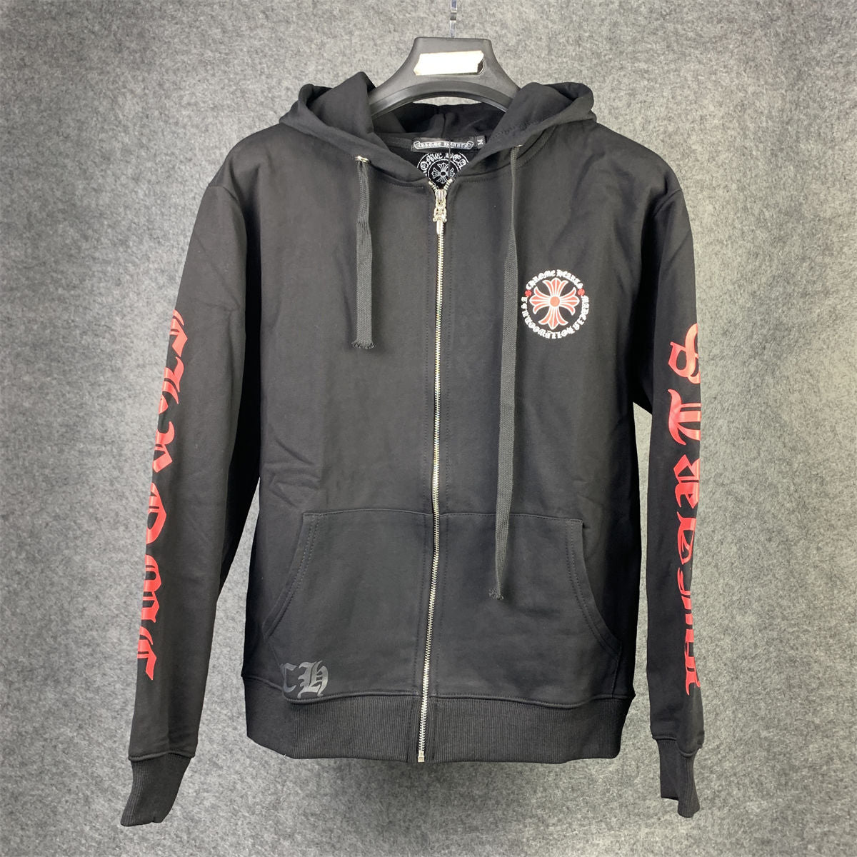 Chrome Hearts Made In Hollywood Plus Cross Zip Up Hoodie 'Black/Red'