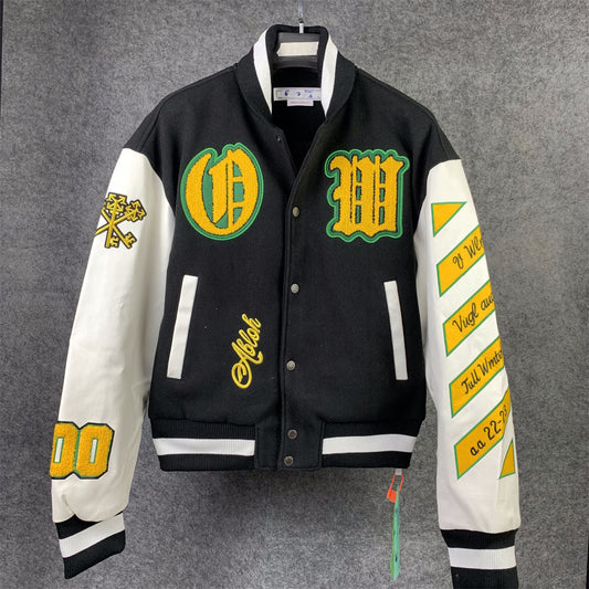 Off-White Graphics Leather Varsity 'Black/Yellow'