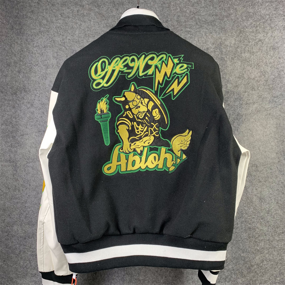 Off-White Graphics Leather Varsity 'Black/Yellow'