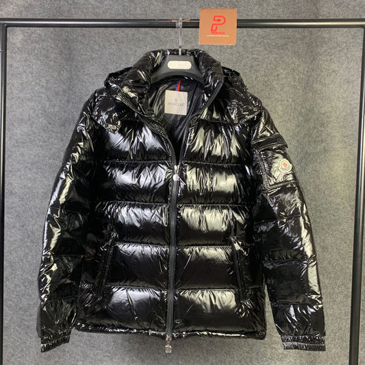 Moncler Maya Hooded Shiny Full Zip Jacket 'Black'