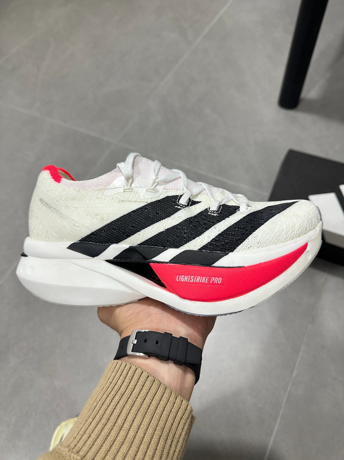 Adidas ADIZERO ADIOS PRO 4 (Cloud White / Black / Red colorway)