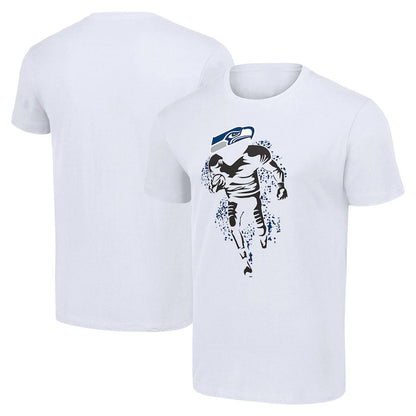 Seattle Seahawks White Player Graphic Running Across Field T-Shirt