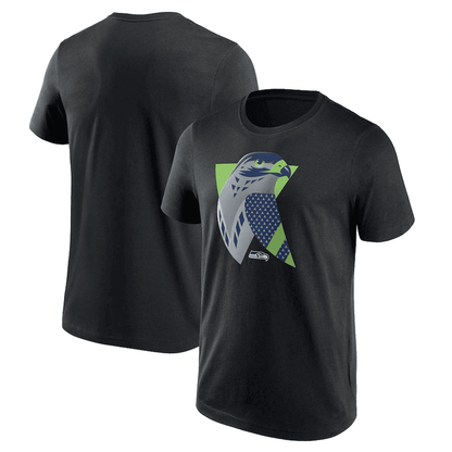 Seattle Seahawks Black Core Stylized Seahawk Geometric T-Shirt