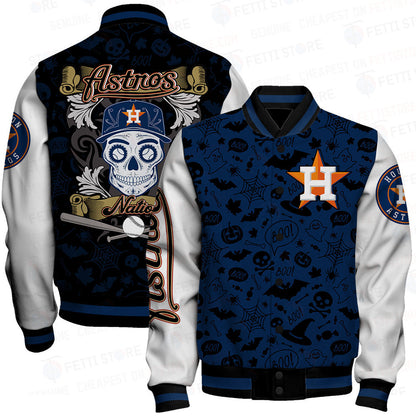 Houston Astros Halloween Pattern Varsity Jacket - All-Over-Printed Jacket