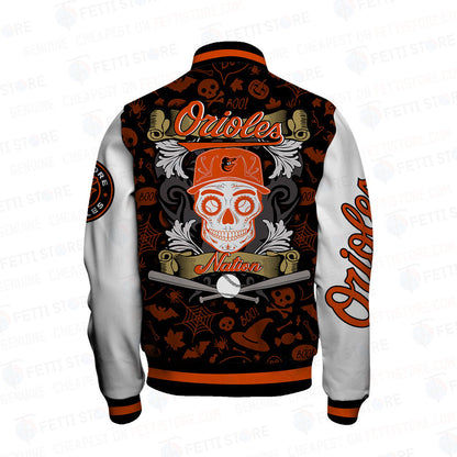Baltimore Orioles Halloween Pattern Varsity Jacket - All-Over-Printed Jacket