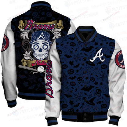 Atlanta Braves Halloween Pattern Varsity Jacket - All-Over-Printed Jacket
