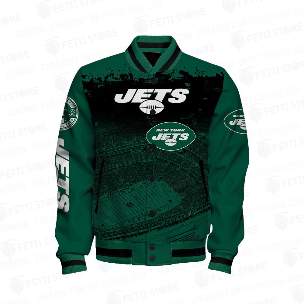 New York Jets Skull Helmet Halloween Pattern Varsity Jacket - All-Over-Printed Jacket