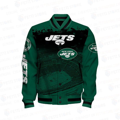 New York Jets Skull Helmet Halloween Pattern Varsity Jacket - All-Over-Printed Jacket