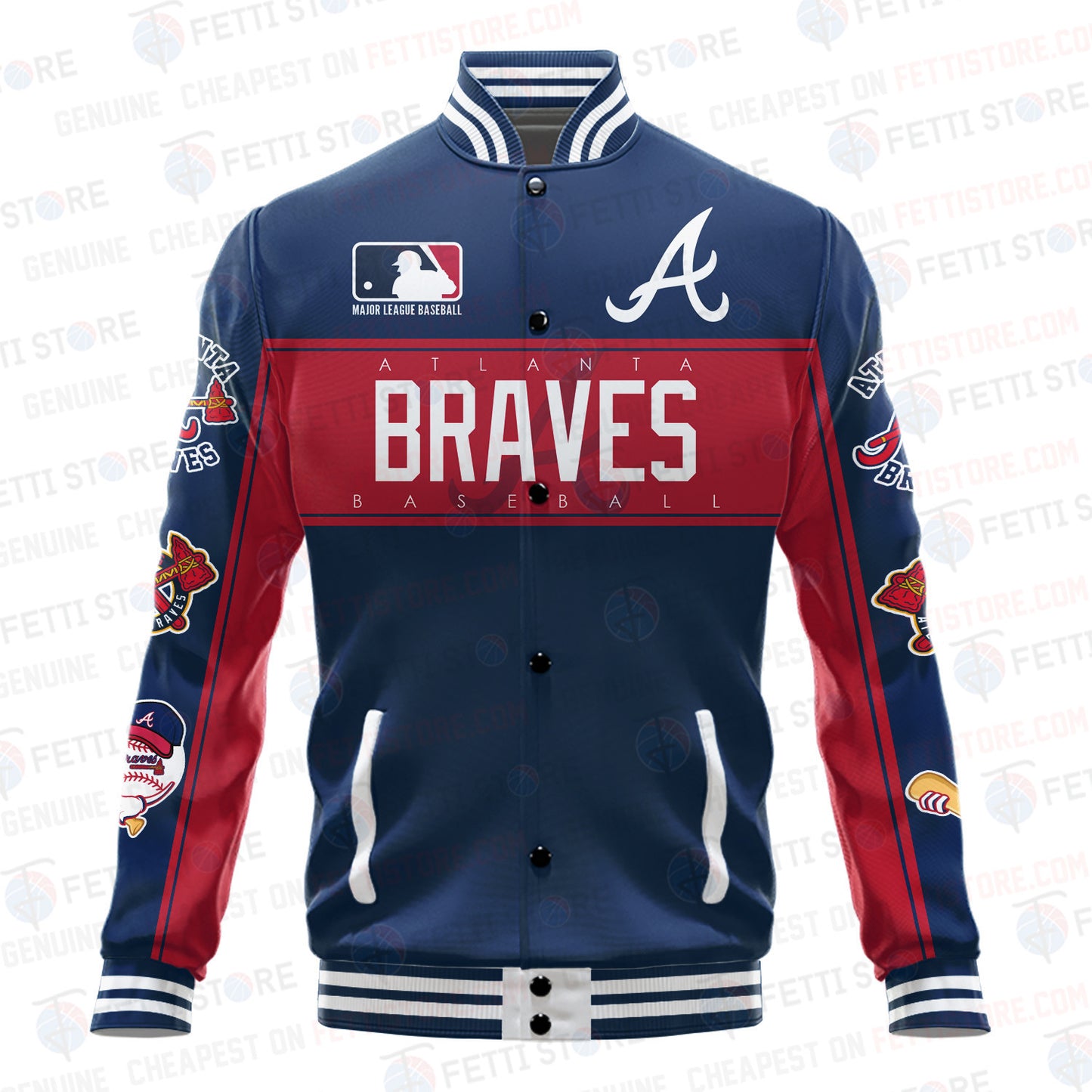 Atlanta Braves American League Baseball Vintage Pattern Varsity Jacket - All-Over-Printed Jacket