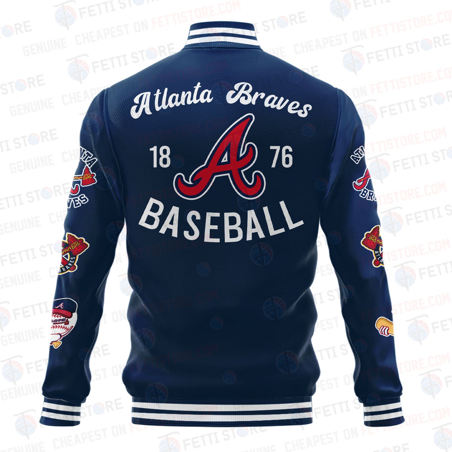 Atlanta Braves American League Baseball Vintage Pattern Varsity Jacket - All-Over-Printed Jacket