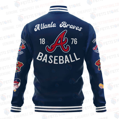 Atlanta Braves American League Baseball Vintage Pattern Varsity Jacket - All-Over-Printed Jacket