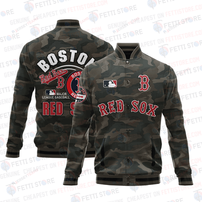 Boston Red Sox Major League Baseball Camo AOP Varsity Jacket STM - All-Over-Printed Jacket