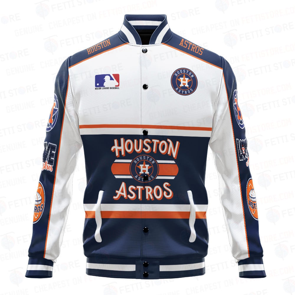 Houston Astros Baseball White And Dark Blue Pattern Varsity Jacket - All-Over-Printed Jacket