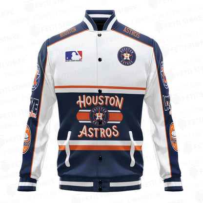 Houston Astros Baseball White And Dark Blue Pattern Varsity Jacket - All-Over-Printed Jacket