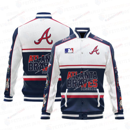 Atlanta Braves Baseball White And Dark Blue Pattern Varsity Jacket - All-Over-Printed Jacket