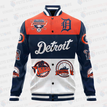 Detroit Tigers Symbol Vintage Design Varsity Jacket - All-Over-Printed Jacket