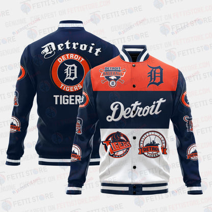Detroit Tigers Symbol Vintage Design Varsity Jacket - All-Over-Printed Jacket