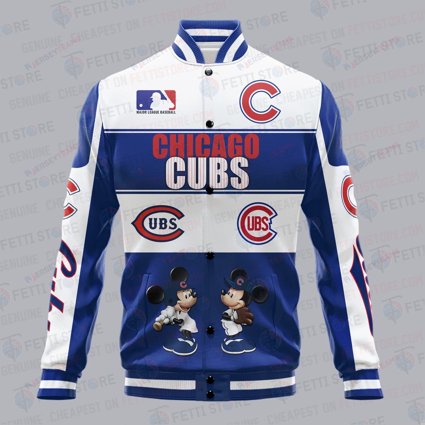 Chicago Cubs City And Logo Pattern Print Varsity Jacket - All-Over-Printed Jacket