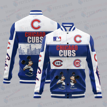 Chicago Cubs City And Logo Pattern Print Varsity Jacket - All-Over-Printed Jacket