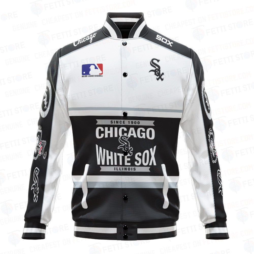 Chicago White Sox Baseball White And Black Pattern Varsity Jacket - All-Over-Printed Jacket