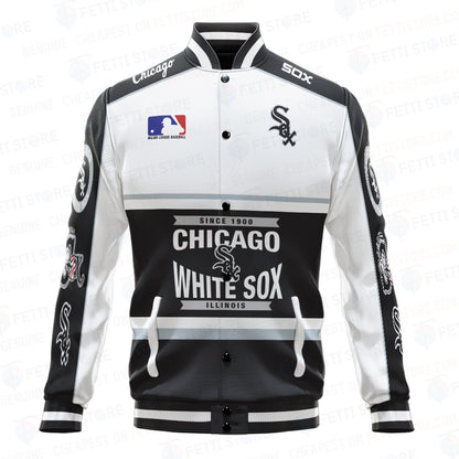 Chicago White Sox Baseball White And Black Pattern Varsity Jacket - All-Over-Printed Jacket