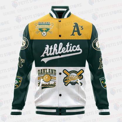 Oakland Athletics Symbol Vintage Design Varsity Jacket - All-Over-Printed Jacket