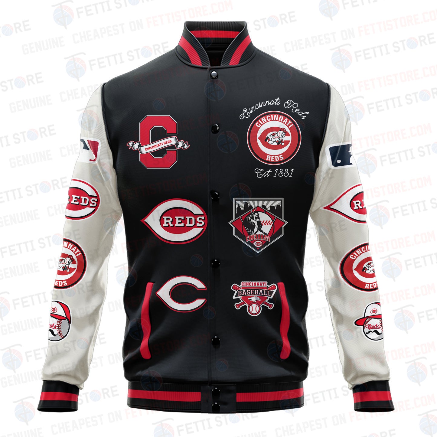 Cincinnati Reds - Major League Baseball AOP Varsity Jacket V2 - All-Over-Printed Jacket