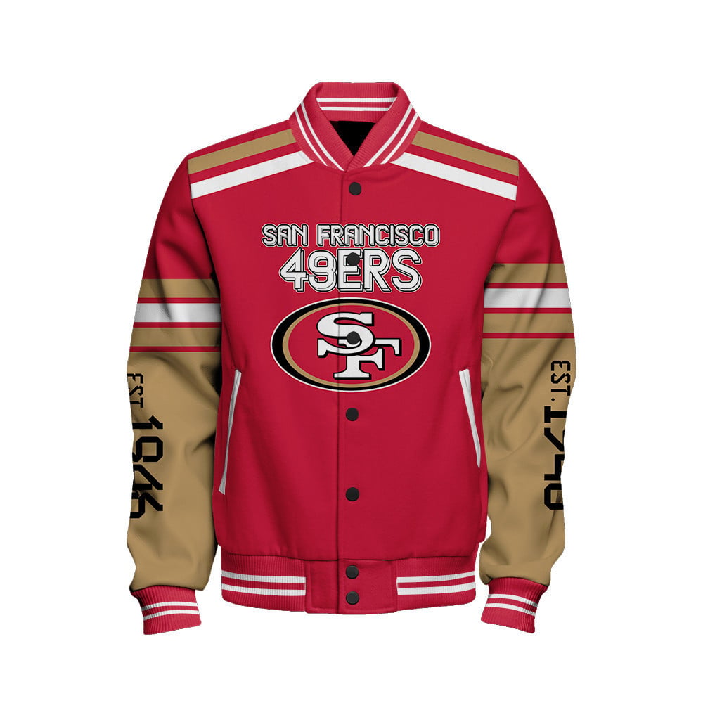 San Francisco 49ers Skull And Gloves Pattern Varsity Jacket - All-Over-Printed Jacket