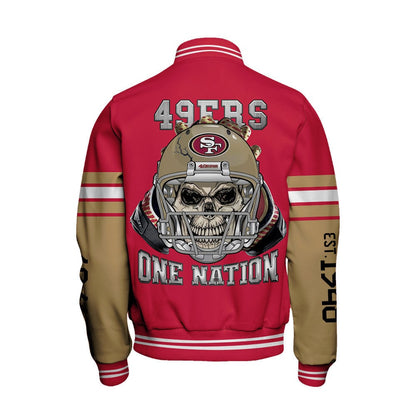 San Francisco 49ers Skull And Gloves Pattern Varsity Jacket - All-Over-Printed Jacket