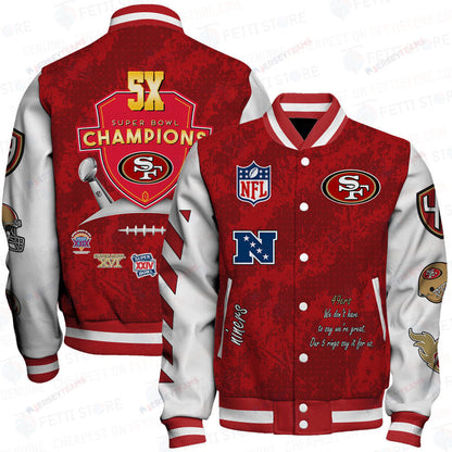 San Francisco 49ers 5X Champions Print Varsity Jacket SFAT V9 - All-Over-Printed Jacket