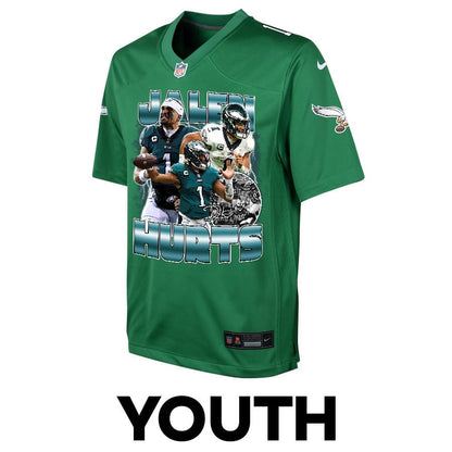 Jalen Hurts 1 Philadelphia Eagles Heartbeat Game YOUTH Jersey - Green