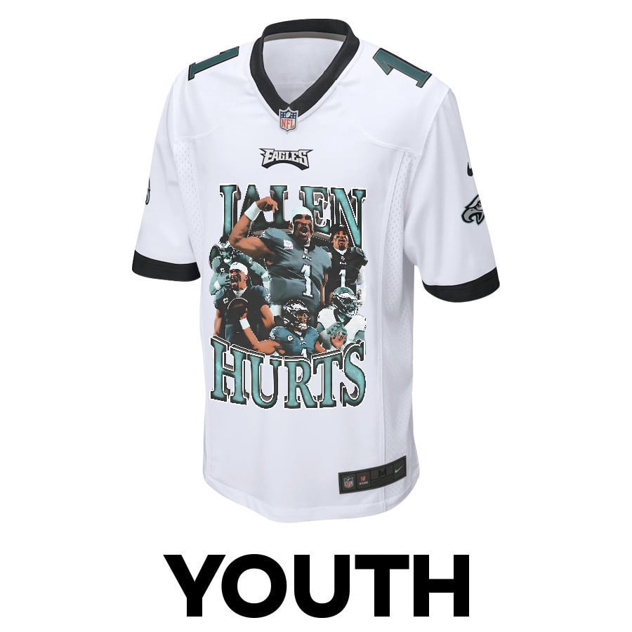 Jalen Hurts 1 Philadelphia Eagles Leadership Game YOUTH Jersey - White