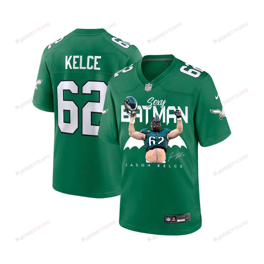 Jason Kelce 62 Philadelphia Eagles Sexy Batman Game YOUTH Jersey - Green