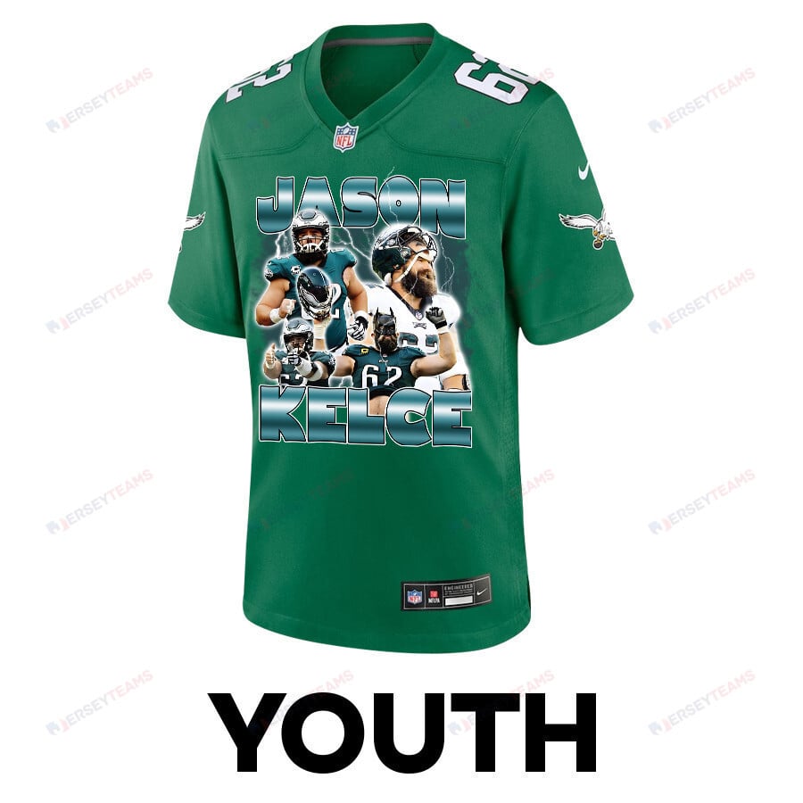 Jason Kelce 62 Philadelphia Eagles Legacy Game YOUTH Jersey - Green