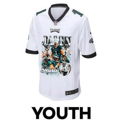 Jalen Hurts 1 Philadelphia Eagles Go Directly To Jalen Game YOUTH Jersey - White