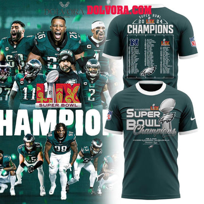 Philadelphia Eagles 2025 Super Bowl LIX Champions Player List All Over Printed T-Shirt - Midnight Green