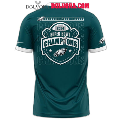Philadelphia Eagles Super Bowl Champions LIX 2025 Celebrating All Over Printed T-Shirt - Midnight Green