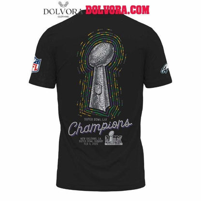 Philadelphia Eagles 2025 Super Bowl LIX Champions Glory Time All Over Printed T-Shirt - Black