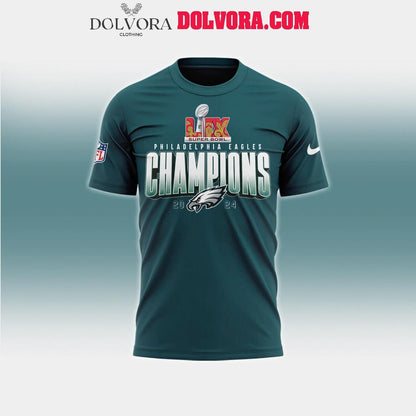 Philadelphia Eagles 2025 Second Time Super Bowl LIX Champions All Over Printed T-Shirt - Midnight Green